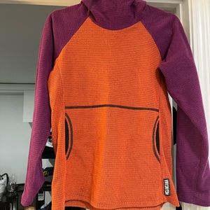 Melanzana Women’s Micro Grid Hoodie Orange and Purple